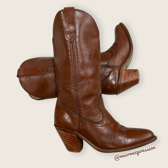 1990s Frye VINTAGE Pull On Brown Leather Low Heeled Cowboy Comfy Western Boot